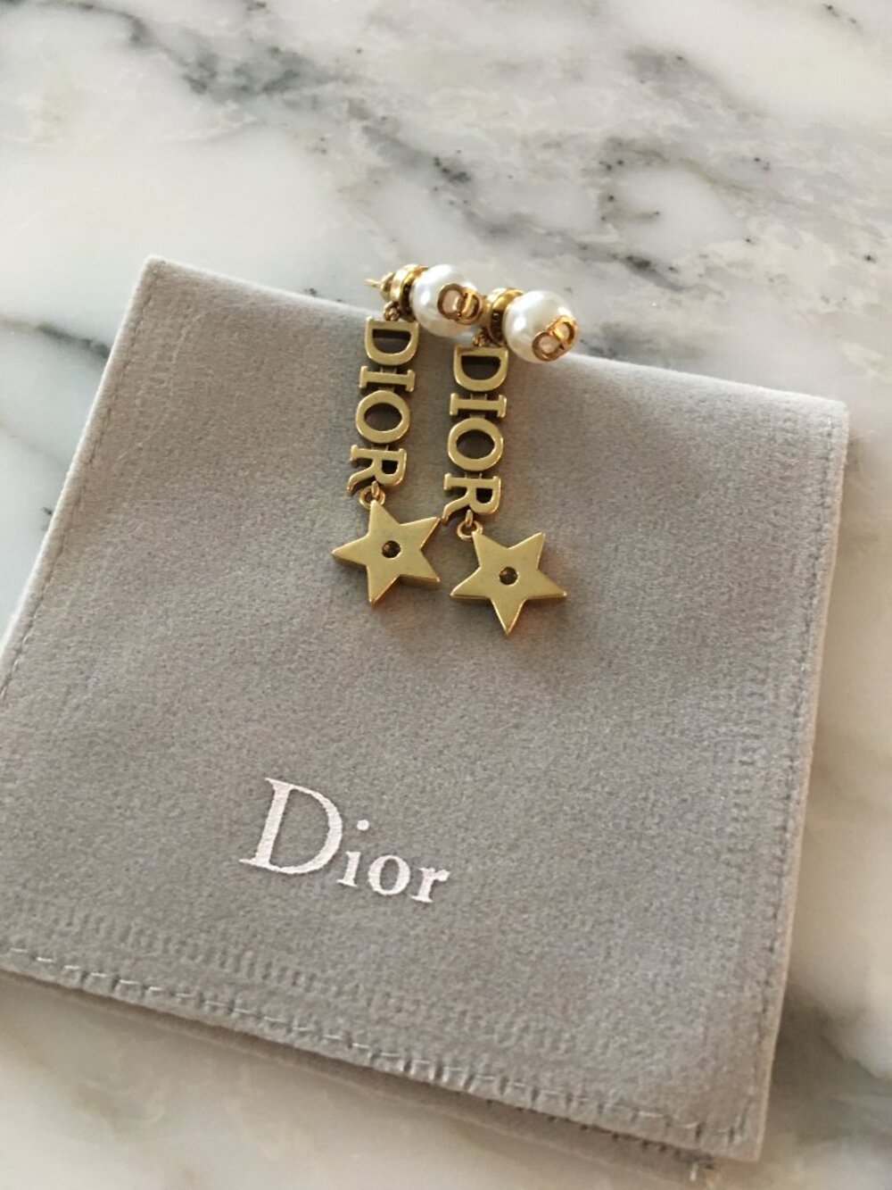 Dior Pearl Letter Star Earrings
